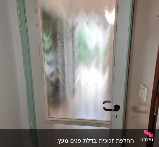 דלת עם זכוכית מטושטשת ומסגרת ירוקה